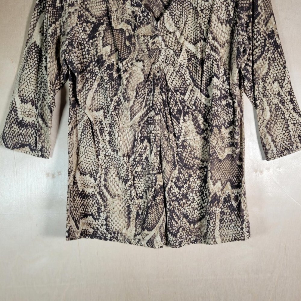 LIZ CLAIBORNE Brown Snake Animal Print V Neck Shirt Women Size L - Picture 8 of 9